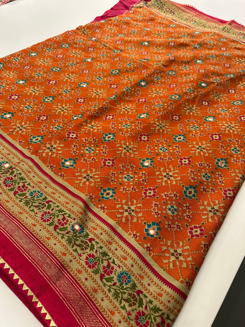 Crush Patola Bandhini Saree – Orange X Pink AU24