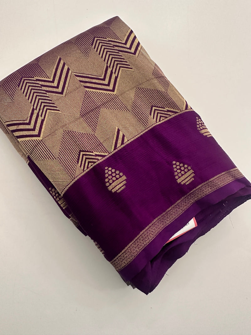 Rich Fancy Georgette Viscose Saree in Pastels and a Dark Shade♥️ Comes with Brocade buttas and butti self blouse ♥️-JU25