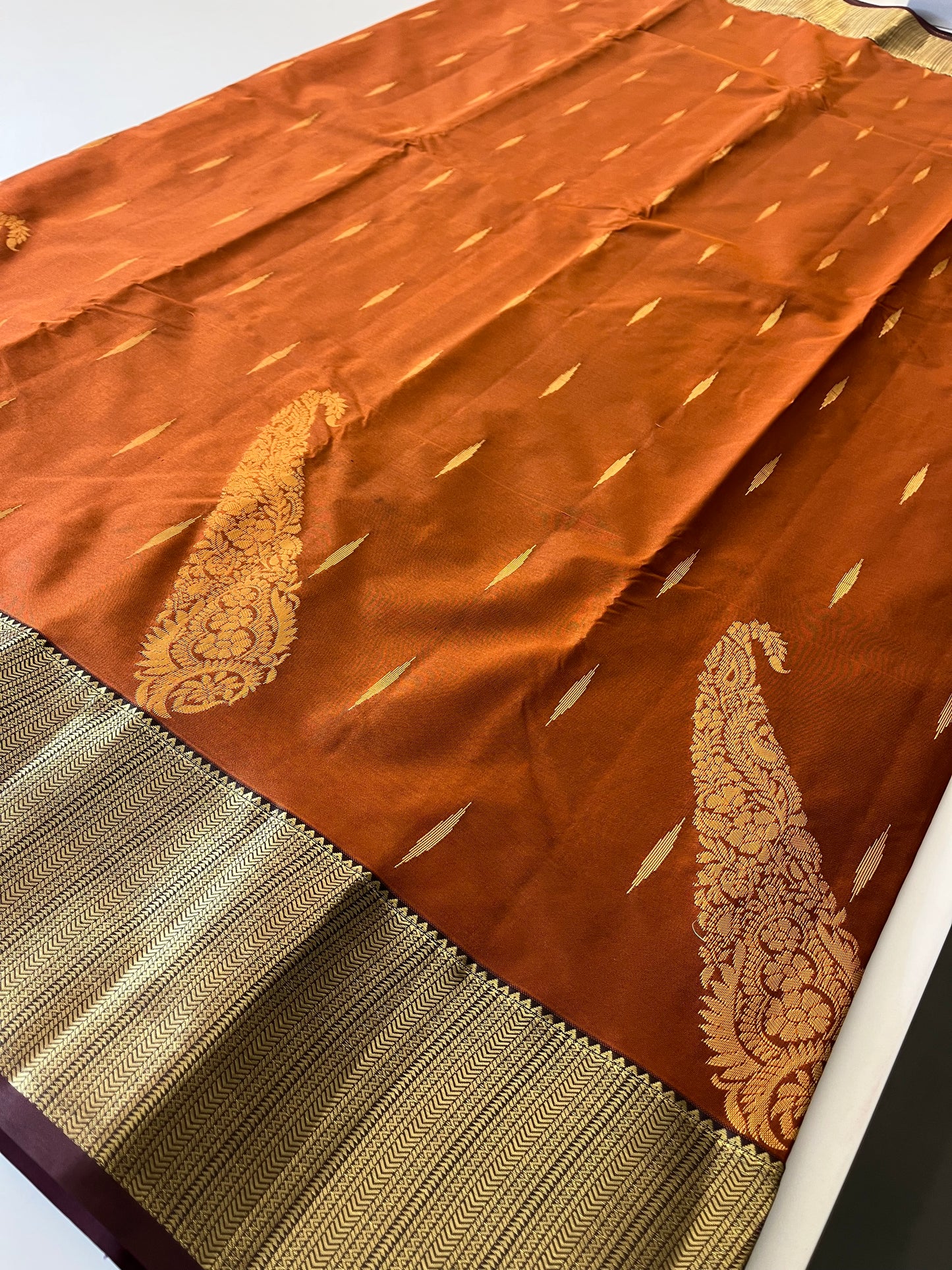 Rust orange x deep wine semi Pattu saree