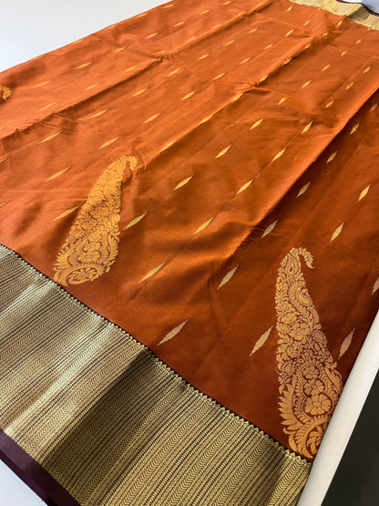 Rust orange x deep wine semi Pattu saree