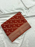 Rust Heritage Linen Designer Saree with Butta Design 🌹-AU2
