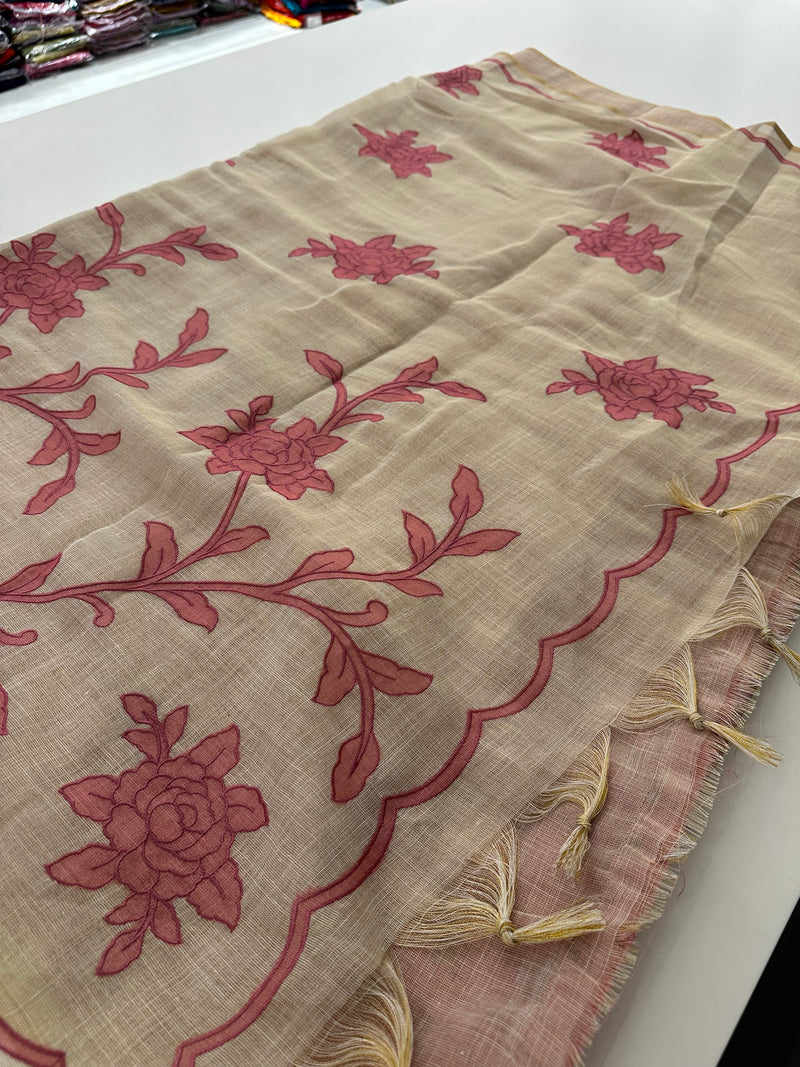 Appliqué work linen sarees🌹 -AU5