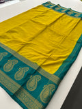 Vintage Semi Crepe Silk Saree with contrast butti blouse and mango border-Au15