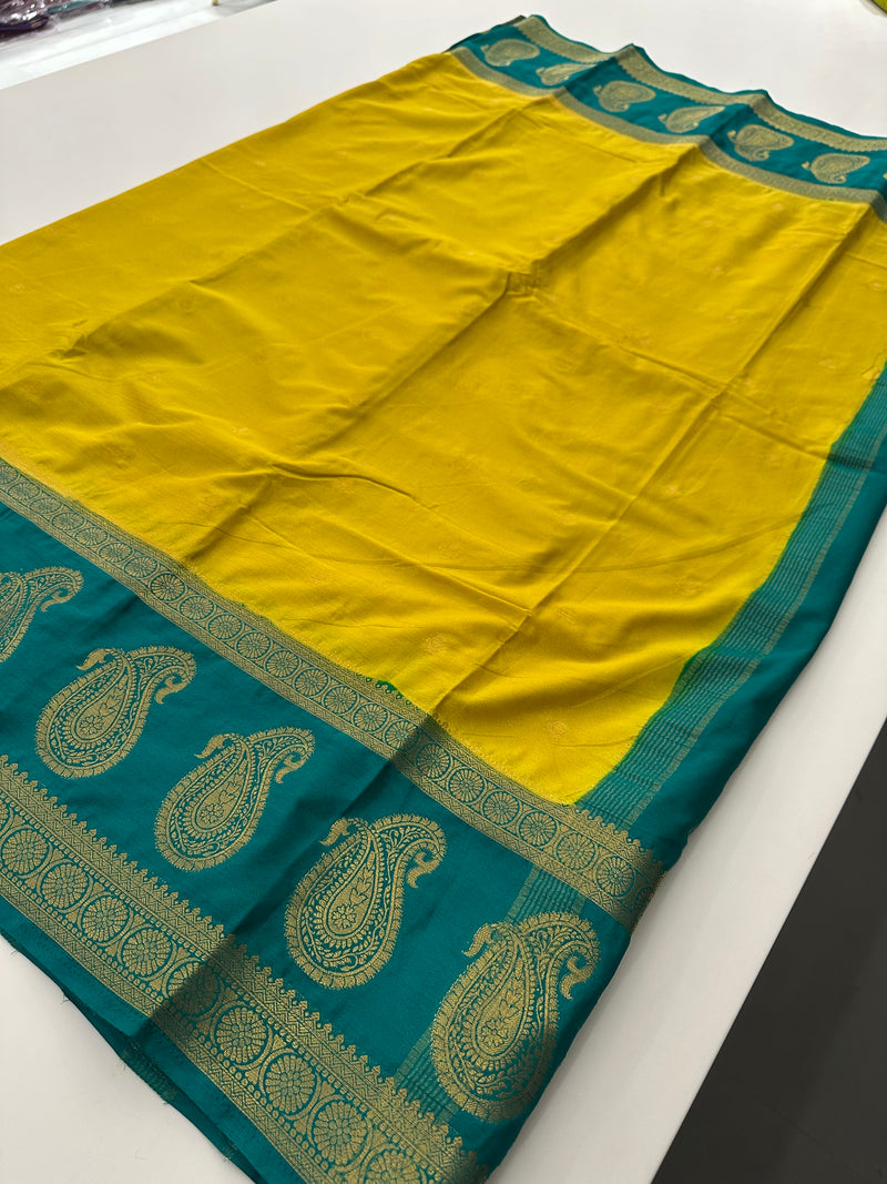 Vintage Semi Crepe Silk Saree with contrast butti blouse and mango border-Au15