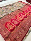 Pashmina silk sari with aari work round designs all over and contrast pink blouse🌹-AU2