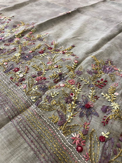 Designer linen  saree full embroidery