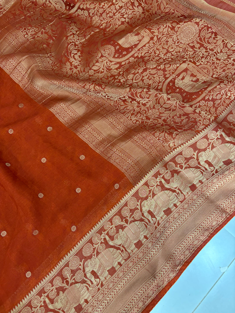 Laser Chiffon Saree Rust Orange Shade- JU17