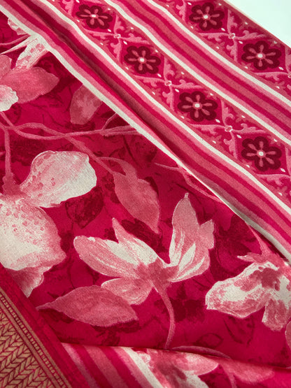 Cherry Pink floral chiffon saree-BS101