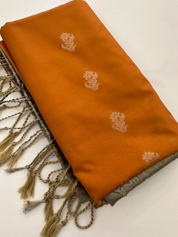 🌹4 shades of semi kanchi soft silk sarees in beautiful combinations in contrast blouse🌹