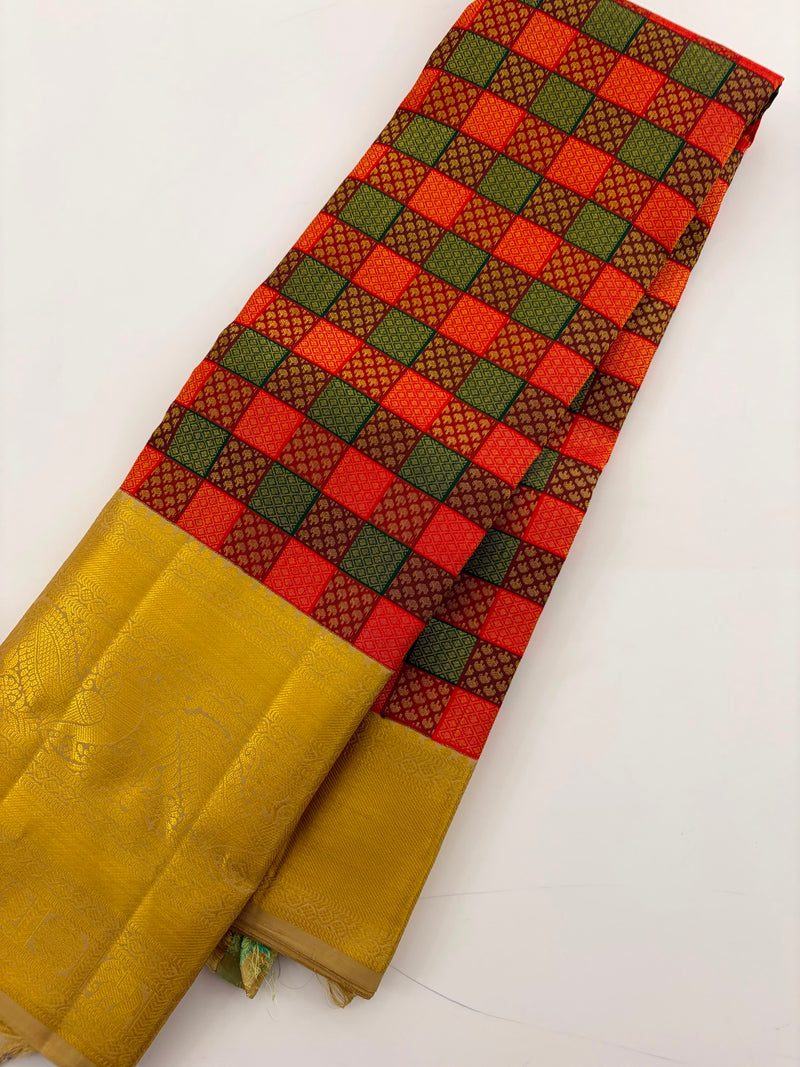 2G Pure Kanchi Silk Saree Multi Checkered