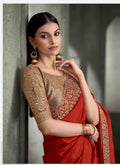 SW-1707 — BURNT ORANGE CRAPE SILK SAREE & BANGLORE WORK BLOUSE