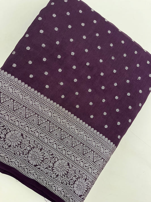 Ju9 Banarasi Crepe Silver