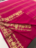 PURE 120GSM MYSORE CRAPE SILK SAREE IN PINK COMBINATION WITH GOLD ZARI BUTTIES AND FRESH NEW BORDER- JU2