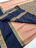 Crepe Silk Brocade Fancy Saree,, contrast border and contrast blouse piece 🌹 - AU10