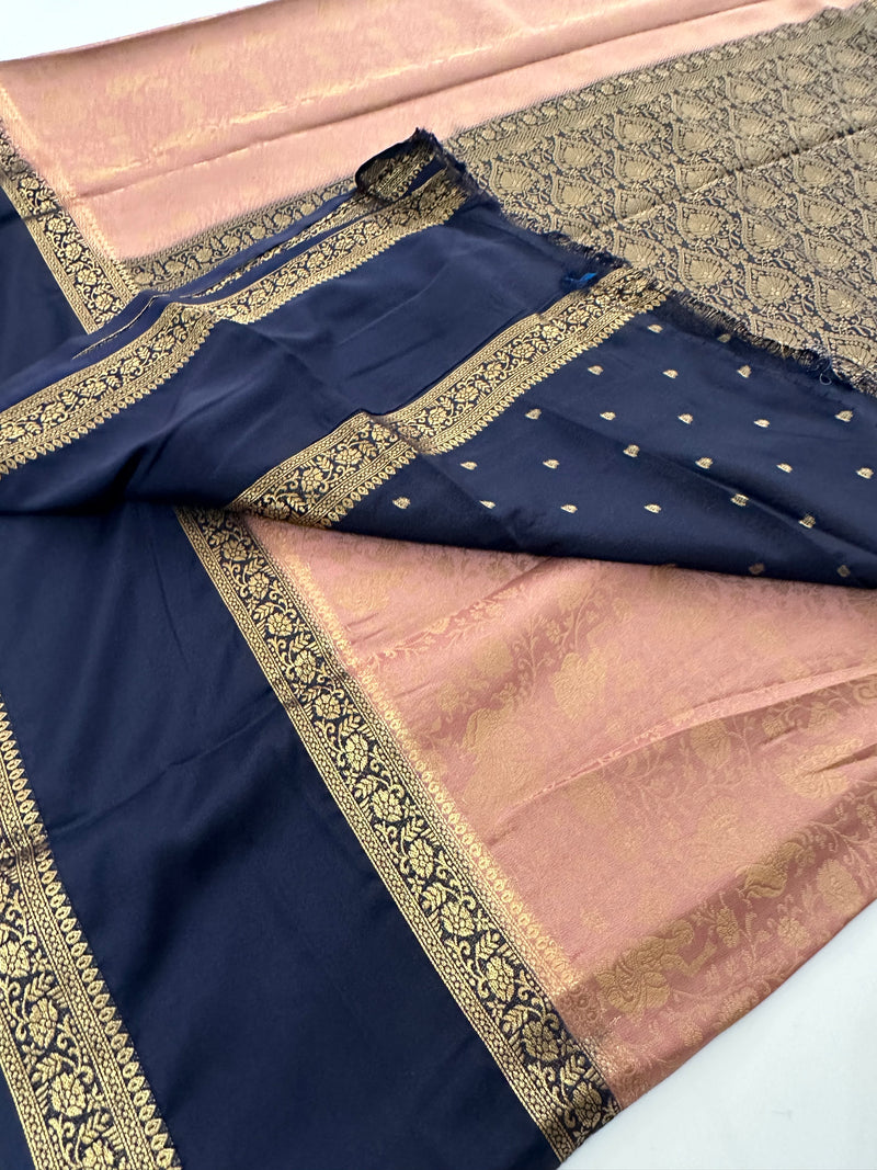Crepe Silk Brocade Fancy Saree,, contrast border and contrast blouse piece 🌹 - AU10