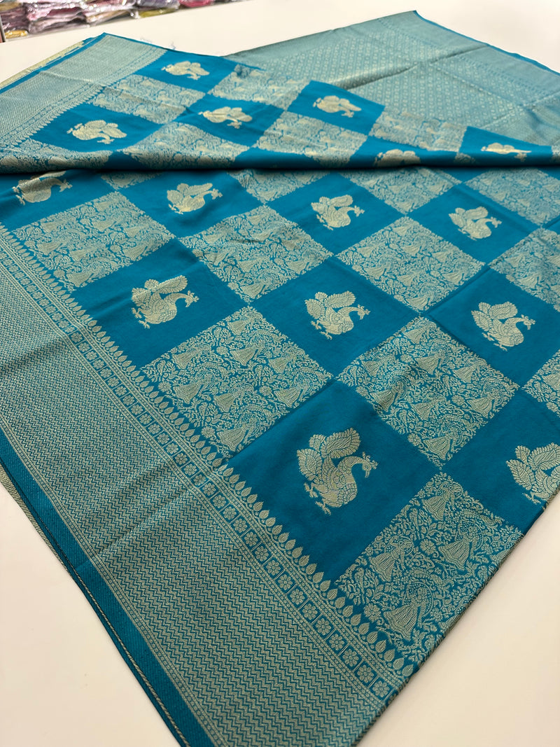 🌹Banarsi Crape Fancy Sarees On Rich Pallu Designs and Self Blouse On it. 🌹 JU27