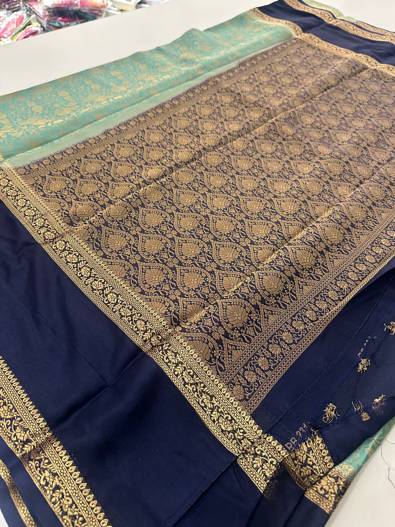 Crepe Silk Brocade Fancy Saree,, contrast border and contrast blouse piece 🌹 - AU10