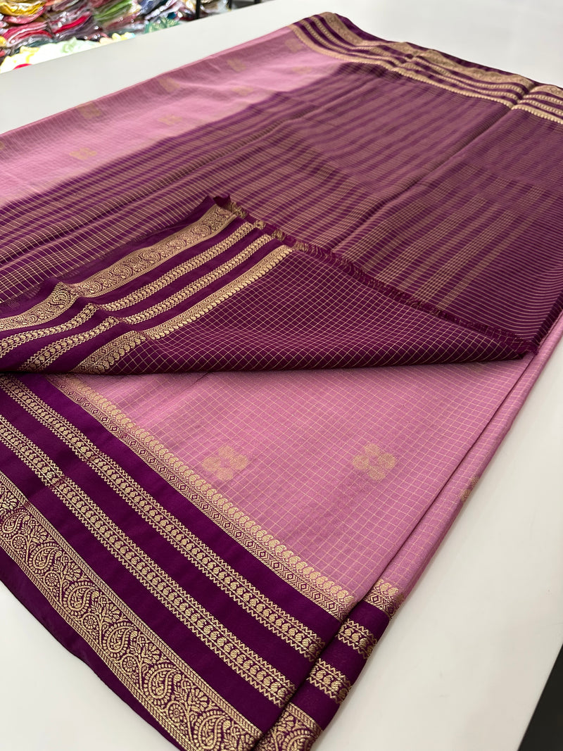 Semi Mysore Silk Checks Saree with Butta-AU16