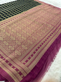 Premium Georgette Sarees In Checks Zari and Small Border with Contrast Blouse Piece 🌹-JU18
