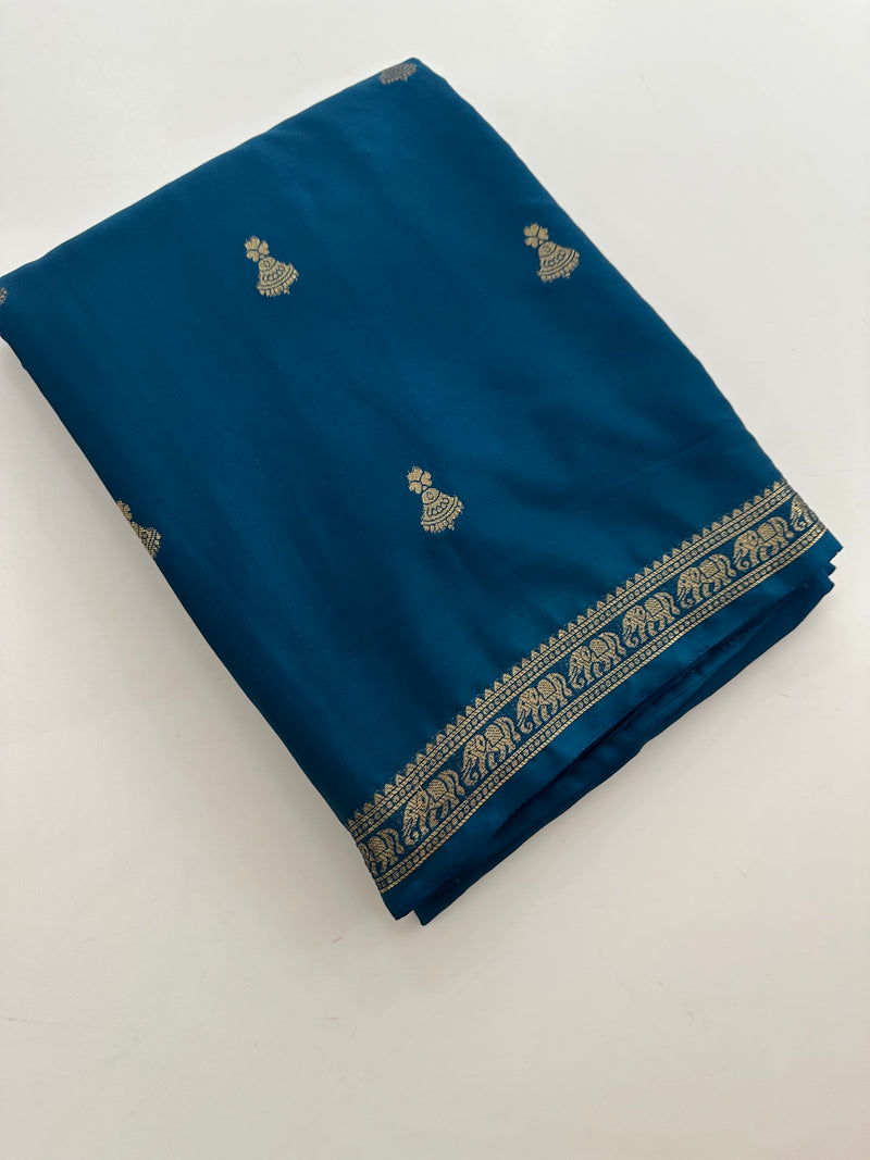 Semi Mysore Silk Small Border Jhumki Buttas - Blue - AU27