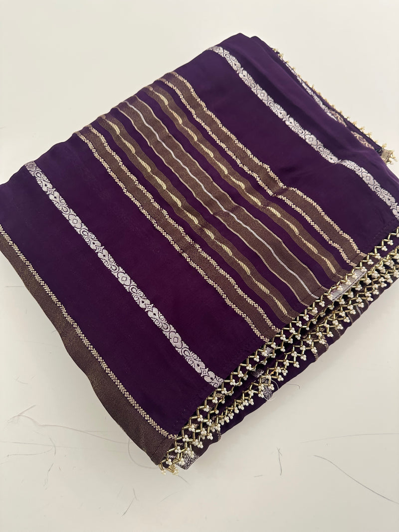 Cut Dana Work Border Chinnon Saree -AU6
