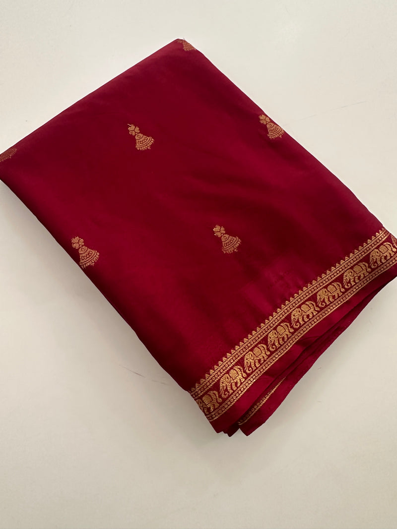 Semi Mysore Silk Small Border Jhumki Buttas - Maroon - AU27