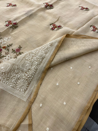 Linen embroidery fancy saree