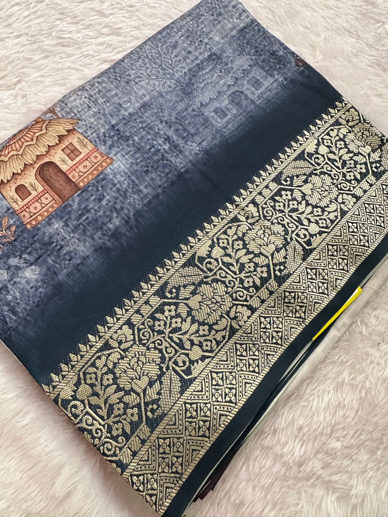Kalamkari Printed Crape-JU14