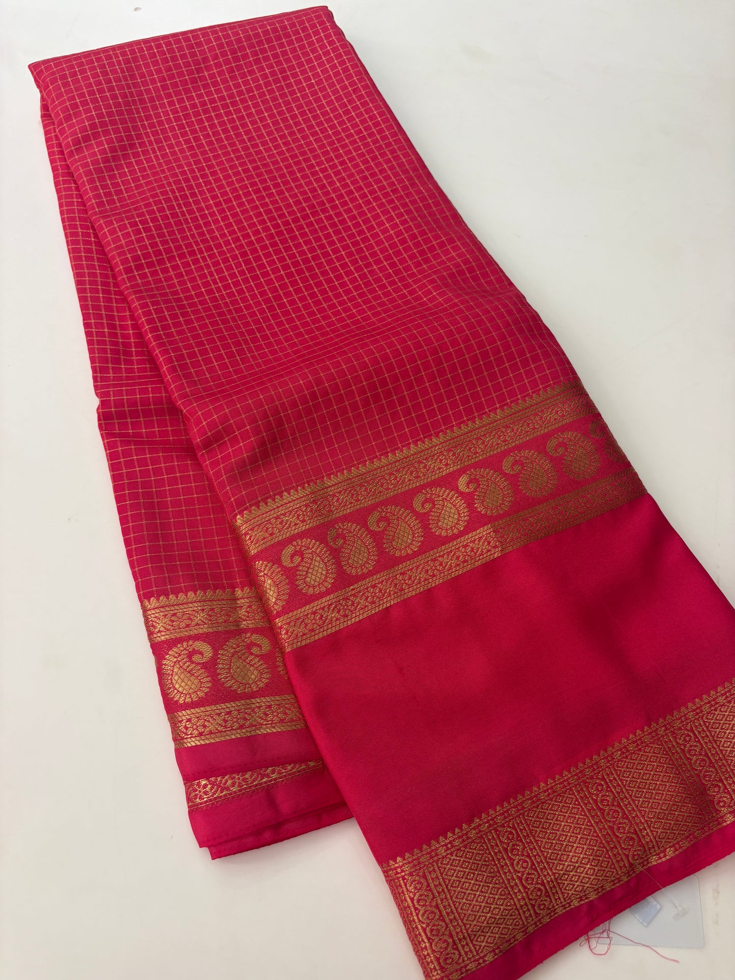 BENTEX BORDER SELF CHEX SEMI CREPE SILK SAREE-PINK