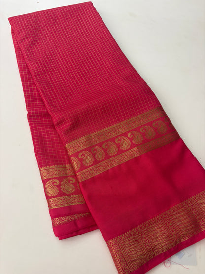 BENTEX BORDER SELF CHEX SEMI CREPE SILK SAREE-PINK