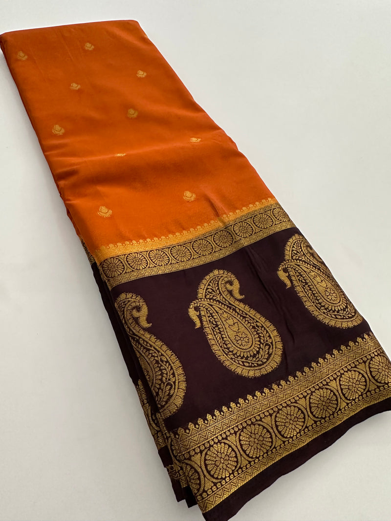 Vintage Semi Crepe Silk Saree with contrast butti blouse and mango border-Au15