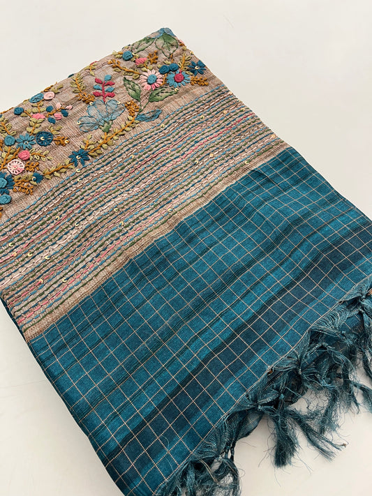 Linen Tussar designer saree