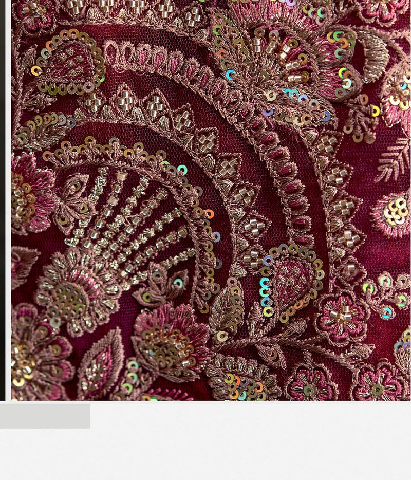 SW-1715 — WINE TISSUE SARTIN SILK SAREE & TUSSAR SILK WORK BLOUSE