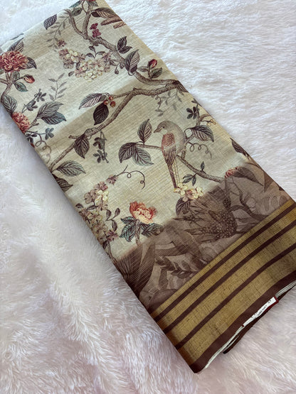 Digital printed Tussar saree