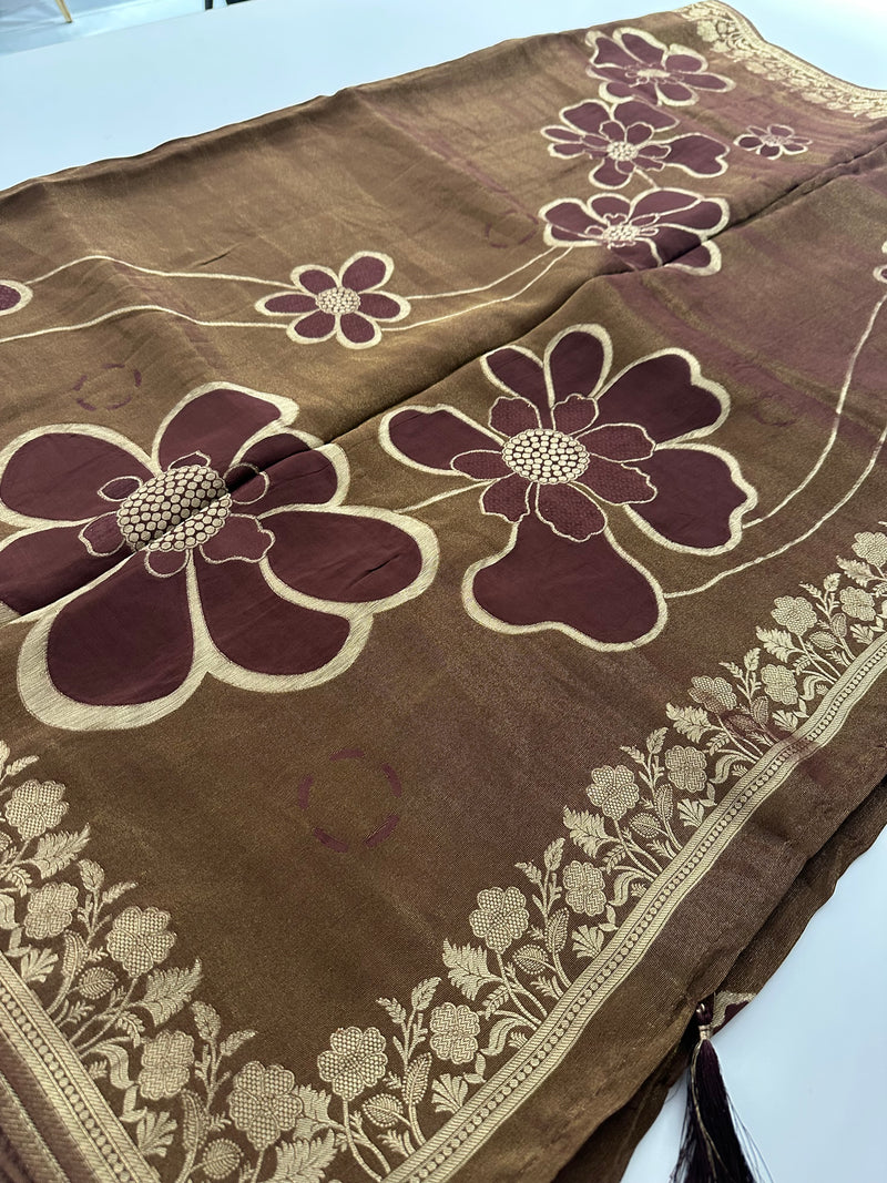 Light Brown Floral Designer Saree AU26