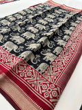 Black X Red Soft Printed Kalamkari Chanderi Saree