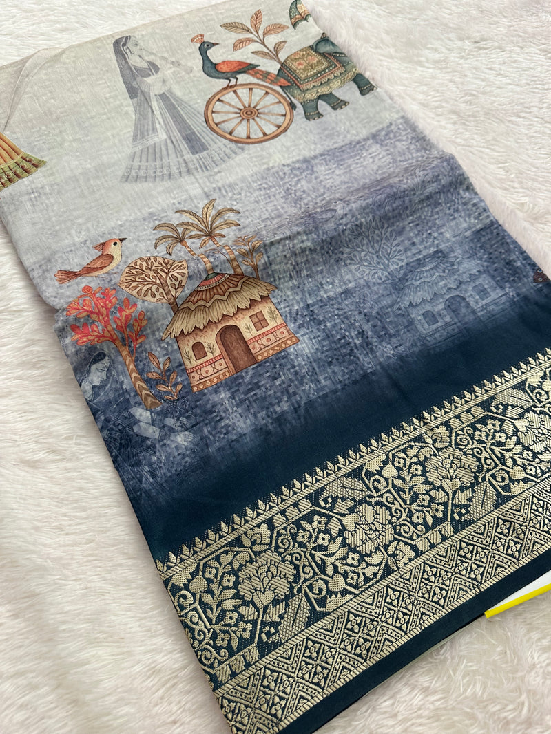 Kalamkari Printed Crape-JU14
