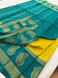Vintage Semi Crepe Silk Saree with contrast butti blouse and mango border-Au15