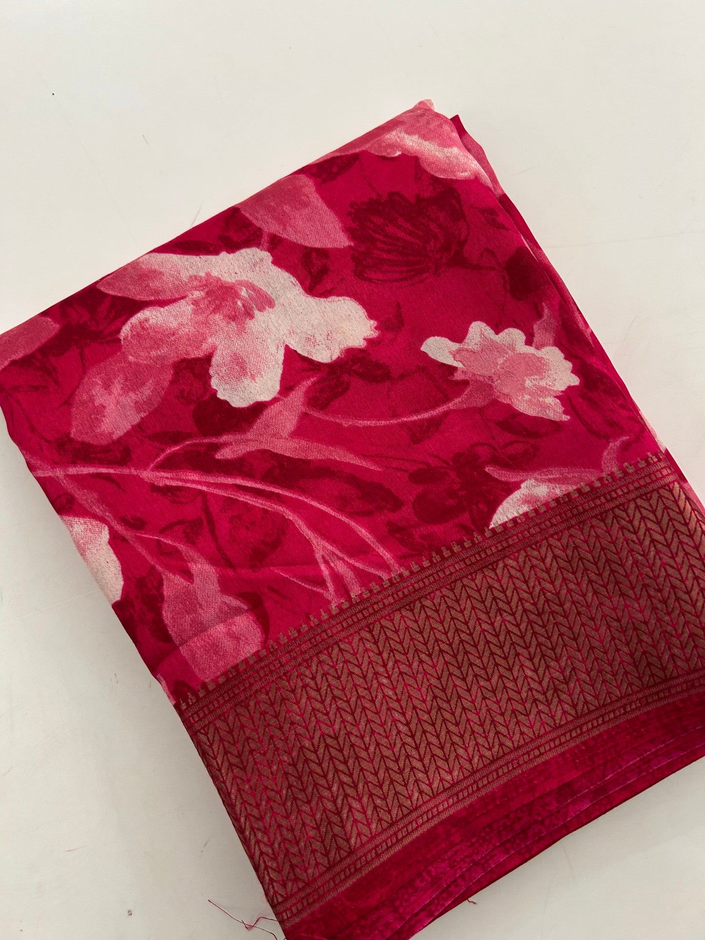 Cherry Pink floral chiffon saree-BS101