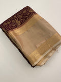 Crepe Silk Brocade Fancy Saree,, contrast border and contrast blouse piece 🌹 - AU10