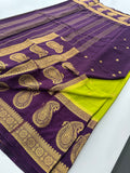Vintage Semi Crepe Silk Saree with contrast butti blouse and mango border-Au15