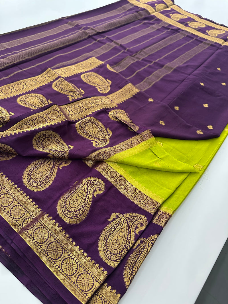 Vintage Semi Crepe Silk Saree with contrast butti blouse and mango border-Au15