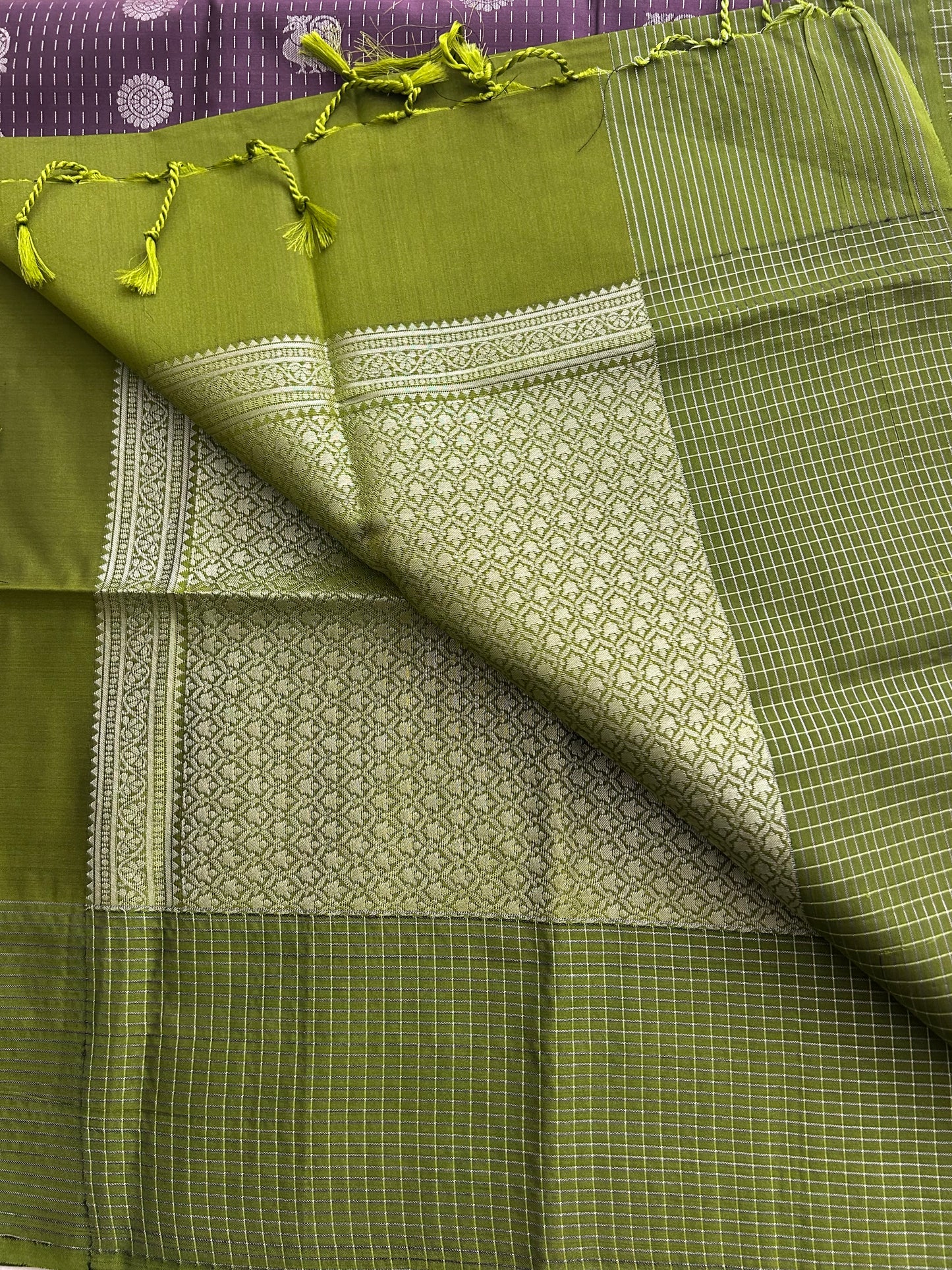 Ananta semi silk saree-Purple X green