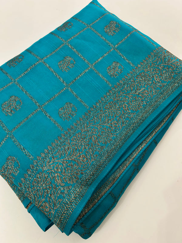 Tussar Silk Fancy Sarees,, comes in checks and elephant buttas all over 🌹-JU30