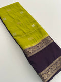 Premium Semi Mysore Silk sarees with silver and gold weavings and contrast blouse piece🌹-AU9
