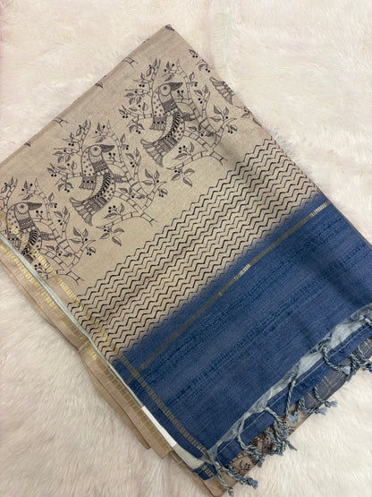 Blue Kalamkari Tussar Fancy Saree-M101