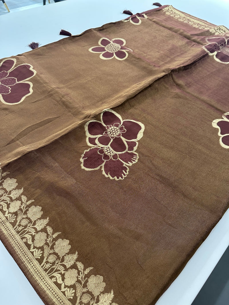 Light Brown Floral Designer Saree AU26