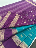 Premium Semi Mysore Silk sarees with silver and gold weavings and contrast blouse piece🌹-AU9