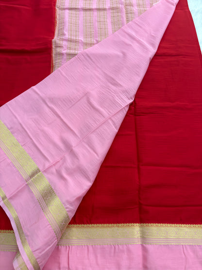 Red X Pink Small Bentex Semi mysore Silk Saree-J1115