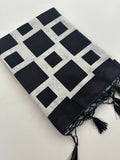 Black and White Tussar Printed Saree- JU28